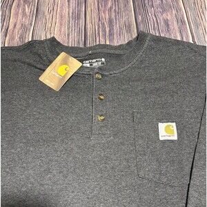 NWT Men's Carhartt Long Sleeve Workwear Crewneck  Buttons T-Shirt Gray 2XL
